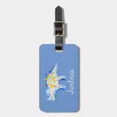 Boys Blue Waterverf Dinosaur en Name Kinder Bagagelabel (Voorkant verticaal)
