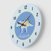 Boys Blue Waterverf Dinosaur en Name Kinder Grote Klok (Hoek)