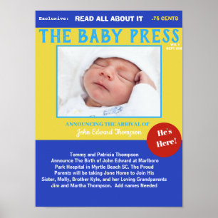 Boys Blue Yellow Keepomwille Foto Birth Poster