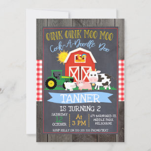 Boys Boerderij Barnyard Chalkboard Birthday Uitnod Kaart