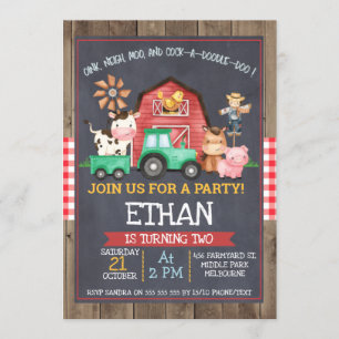 Boys boerderij Tractor Chalkboard Birthday Uitnodi Kaart