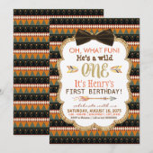 Boys Boho Tribal First Birthday Party Kaart (Voorkant / Achterkant)