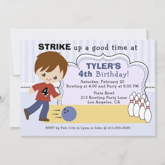 Boys Bowling Alley Anniversaire Fête Invitation (Devant)