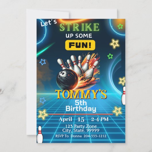 Boys Bowling Anniversaire Fête Invitation (Devant)