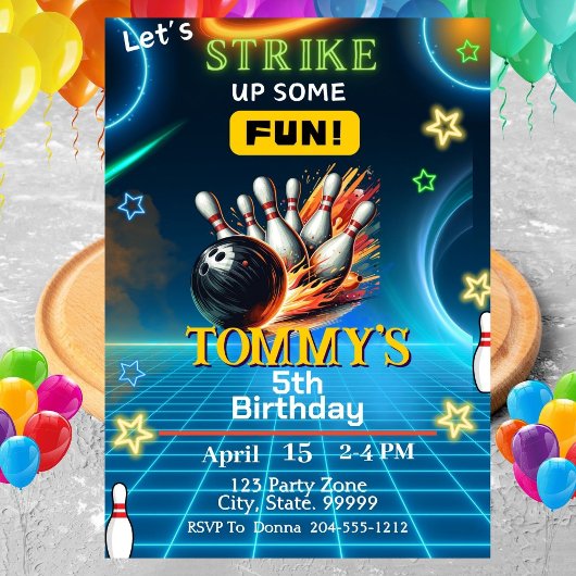 Boys Bowling Anniversaire Fête Invitation