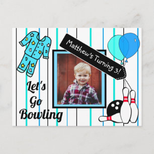 Boy's Bowling Thema Verjaardagsfeestuitnodiging Briefkaart