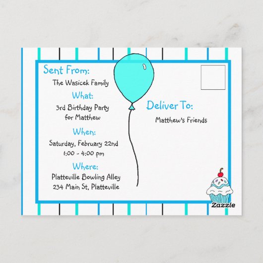 Boy's Bowling Theme Birthday Party Invitation (Dos)