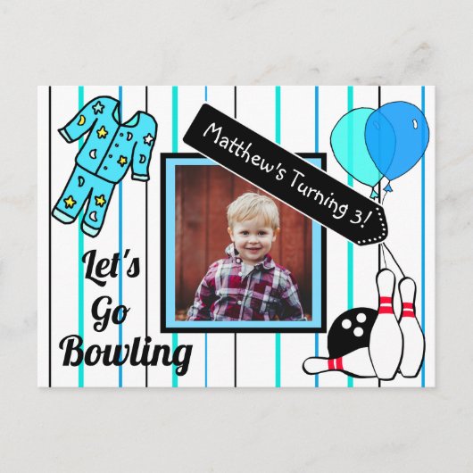 Boy's Bowling Theme Birthday Party Invitation (Devant)