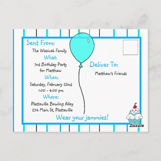 Boy's Bowling Theme Birthday Party Invitation (Dos)