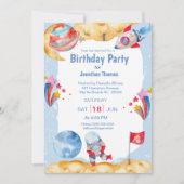 Boys Buitenruimte Astronaut Blue Red Invitation Kaart (Voorkant)