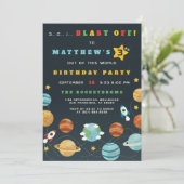 Boys Buitenspace Rocket Birthday Party Invitation Kaart (Staand voorkant)