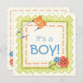 Boys, Buttons & Bears Baby shower Invitation (Devant / Derrière)