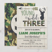 Boys Camo Deer Invitation pour le 3e anniversaire (Devant / Derrière)