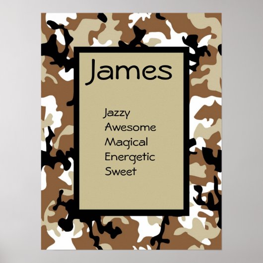 Boys Camouflage Militaire Nom de l'Armée Poster (Devant)