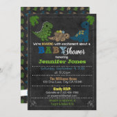Boys Chalkboard Dinosaur Baby Shower Invitations (Devant / Derrière)