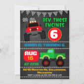 Boys chalkboard monster camions invitation anniver (Devant)