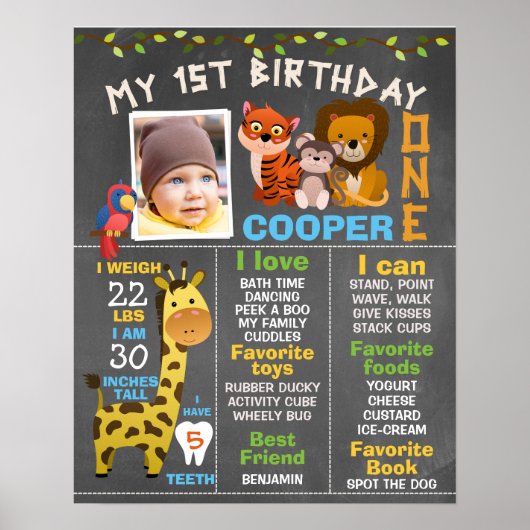 Boys Chalkboard Safari Thème Milestone Poster (Devant)