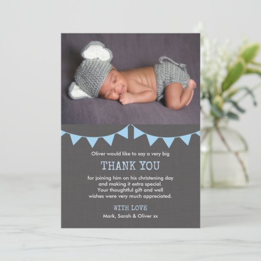 Boys Christening/Baptisme Hartelijk dank Bedankkaart (Staand voorkant)