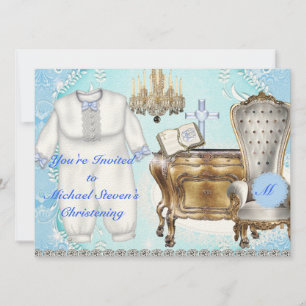 BOYS Christening Invitation DAMASK ONTWERP Kaart