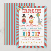 Boys Circus Birthday Party Invitation Kaart (Voorkant / Achterkant)