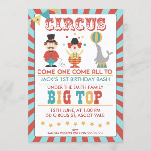 Boys Circus Birthday Party Invitation Kaart