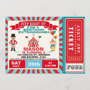 Boys Circus Ticket Birthday Party Invitation Kaart