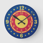 Boys Circus Wall Clock | Primary Colors Stars Ronde Klok (Voorkant)
