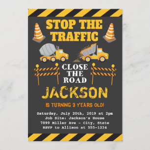 Boys Construction Anniversaire Fête Invitation