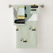 Boys Construction Digger Excavator and Name Kinder Bad Handdoek (Insitu)