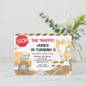 Boys Construction StopThe Traffic Birthday Kaart (Staand voorkant)