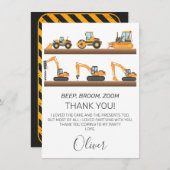 Boys Construction Véhicules Carte de remerciements (Devant / Derrière)