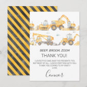 Boys Construction Véhicules Carte de remerciements (Devant / Derrière)