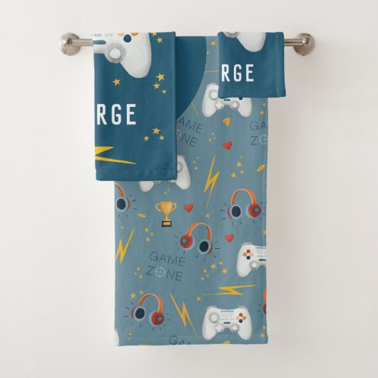 Boys Cool Blue Videogame Kinder Gamer Bad Handdoek (Insitu)