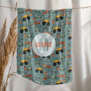 Boys Cool Hot Racing Car Pattern Monogram Kinder Fleece Deken