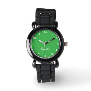 Boys Cool Modern Green Stijlvolle Custom Name Kind Horloge