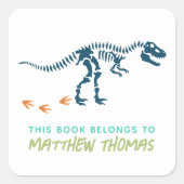 Boys Cool T-Rex Dinosaur Kinder Boekplaat Vierkante Sticker (Voorkant)