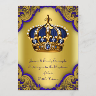 Boys Crown Prince Baptism Royal Blue en Gold Kaart
