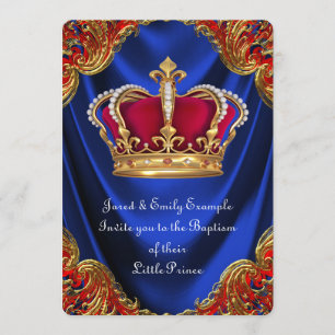 Boys Crown Prince Baptism Royal Blue Satin Kaart