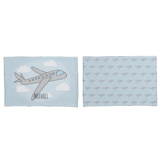 Boys Cute Airplane Travel met naam Kussensloop (Voorkant-Set)