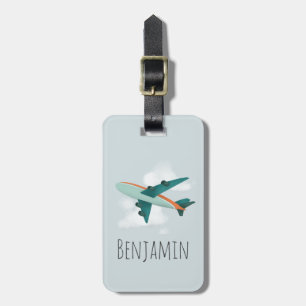 Boys Cute Blue Airplane Kinder Travel Bagagelabel