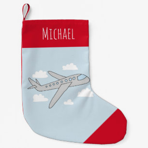 Boys Cute Blue Airplane Travel Design and Name Kleine Kerstsok