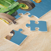 Boys Cute Blue Boerderij Tractor en Name Kinder Legpuzzel (Zijkant)