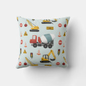 Boys Cute Blue Construction Transport & Name Kinde Kussen (Achterkant)