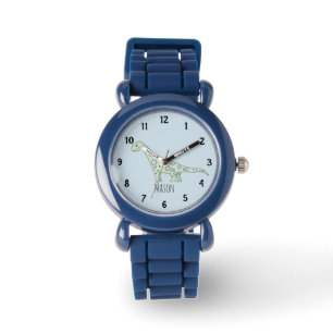 Boys Cute Blue Dinosaur met naam Kinder Horloge