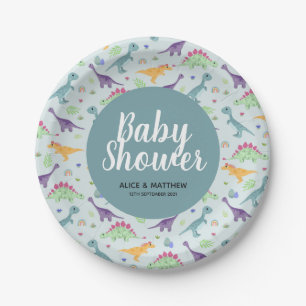 Boys Cute Blue Dinosaur Pattern Baby shower Papieren Bordje