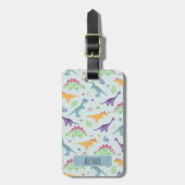 Boys Cute Blue Dinosaur Pattern Name Kinder Bagagelabel (Voorkant verticaal)