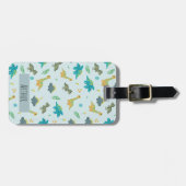 Boys Cute Blue Dinosaur Pattern Name Kinder Bagagelabel (Voorkant horizontaal)