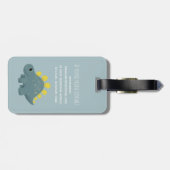 Boys Cute Blue Dinosaur Pattern Name Kinder Bagagelabel (Achterkant horizontaal)