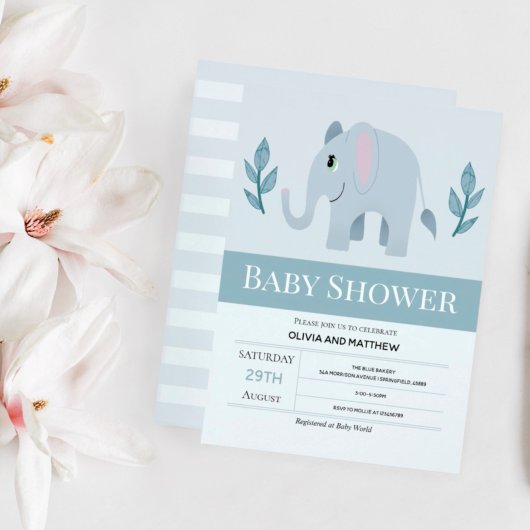 Boys Cute Blue Elephant Baby shower Kaart