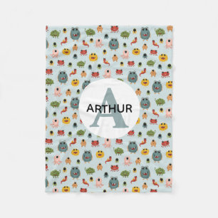 Boys Cute Blue Monster Alien Monogram Kinder Fleece Deken